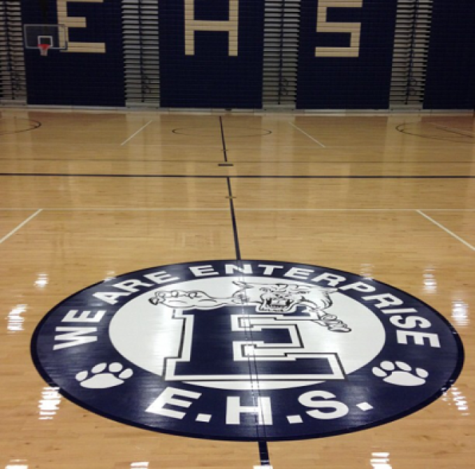 Gymnasium floor refinishing in Alabama.